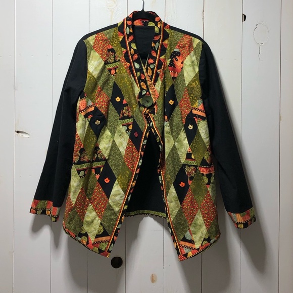 Handmade Orange Green Artsy Patchwork Jacket Size Large - Picture 5 of 14